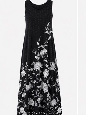 Reversible Black & White Sleeveless Maxi Dress with Matching Scarf Plus Size L